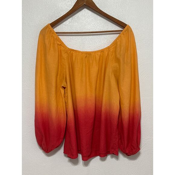 Linen Charter Club Luxury Boho Hippie Balloon Sleeve Ombré Top XL Festival - Picture 6 of 12